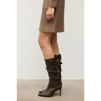 Dámské kozačky Kožené kozačky Answear.LAB hnědá barva, na podpatku 195106C 88X, EUR 40