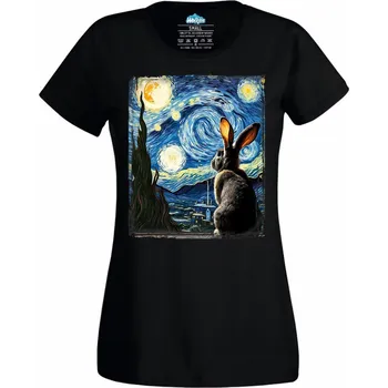 Dámské tričko Dámské tričko Králík ve Hvězdné noci (Velikost: XXL, Barva: Černá)