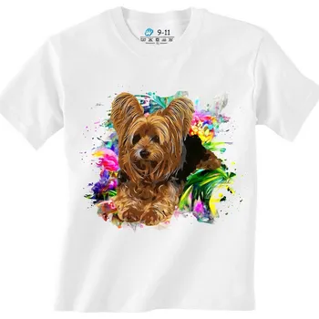 Chlapecké tričko Dětské tričko Akvarelový Jorkšír (Velikost: 3-4, Barva: Bílá)