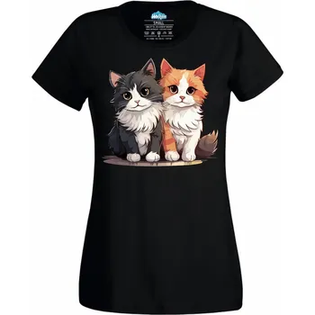 Dámské tričko Dámské tričko Kočičí Dvojka Černobílá a Oranžovobílá Kočka (Velikost: XS, Barva: Černá)