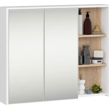 Koupelnový nábytek Závěsná koupelnová skříňka se zrcadlem VAMI 90 cm bílá/dub sonoma