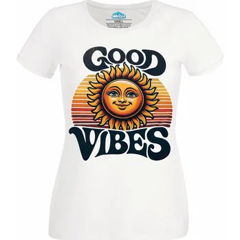Dámské tričko Retro Slunce Good Vibes (Velikost: 4XL, Barva: Bílá)