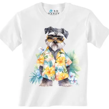 Chlapecké tričko Dětské tričko Letní Knírač malý v Havajské Košili (Velikost: 7-8, Barva: Bílá)