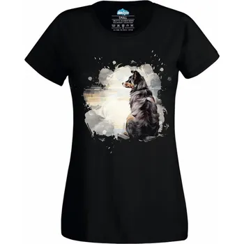 Dámské tričko Australský ovčák u Jezera (Velikost: 4XL, Barva: Černá)