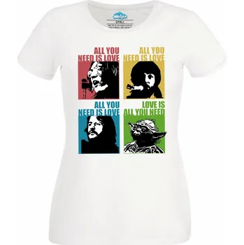 Dámské tričko Dámské tričko Yoda "Love is All you need" Star Wars Beatles (Skladem XS-4XL) (Velikost: M, Barva: Bílá)