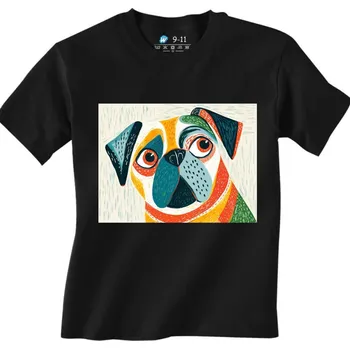 Chlapecké tričko Dětské tričko Mops v Etno Stylu (Velikost: 5-6, Barva: Černá)