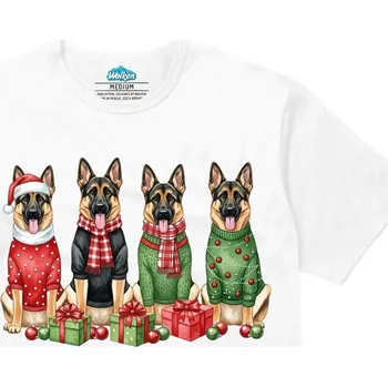 Pánské tričko Pánské tričko Vánoční smečka Německých ovčáků (Velikost: 4XL, Barva: Bílá)