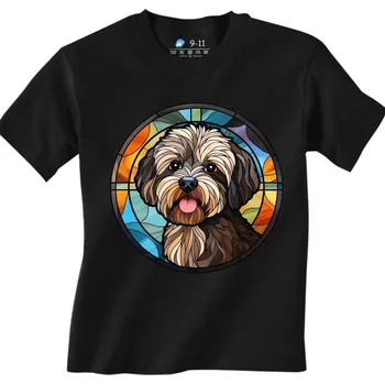 Chlapecké tričko Dětské tričko Havanský psík ve Vitráži Stained Glass (Velikost: 3-4, Barva: Černá)