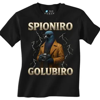 Chlapecké tričko Dětské tričko Holub Špion Spioniro Golubiro Italský Brainrot (Velikost: 5-6, Barva: Černá)