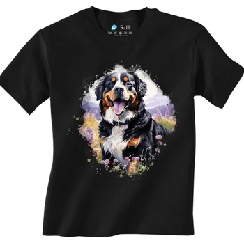 Chlapecké tričko Dětské tričko Bernský salašnický pes na Rozkvetlé Louce (Velikost: 3-4, Barva: Černá)