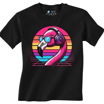 Chlapecké tričko Dětské tričko Retro DJ Plameňák Vaporwave (Velikost: 3-4, Barva: Černá)