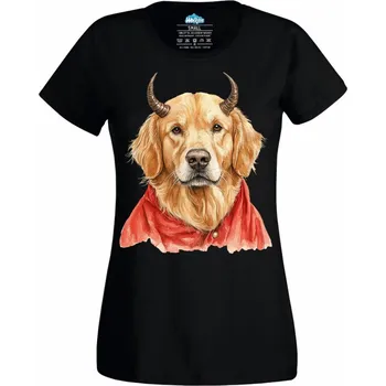 Dámské tričko Ďábelský Zlatý retrívr (Velikost: 4XL, Barva: Černá)