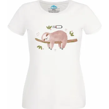 Dámské tričko Líné mládě lenochoda 1% Baterie (Velikost: 4XL, Barva: Bílá)