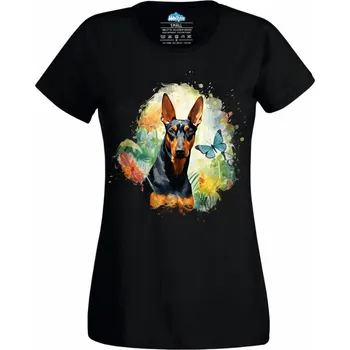 Dámské tričko Dobrman v Rozkvetlé Zahradě (Velikost: 4XL, Barva: Černá)