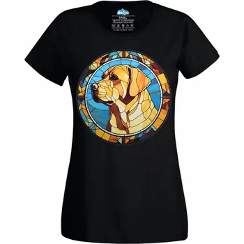 Dámské tričko Labradorský retrívr ve Vitráži Stained Glass (Velikost: 4XL, Barva: Černá)