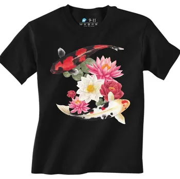 Chlapecké tričko Dětské tričko Síla japonských kaprů Koi (Velikost: 12-13, Barva: Černá)