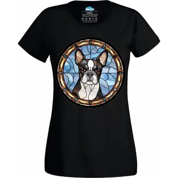 Dámské tričko Bostonský teriér ve Vitráži Stained Glass (Velikost: 4XL, Barva: Černá)
