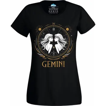 Dámské tričko Znamení Horoskopu Blíženci Gemini (Velikost: 4XL, Barva: Černá)