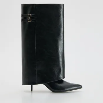 Dámská obuv Reserved - Kožené kozačky s dvojitou holení - černý - 904FF-99X - 904FF-99X-39