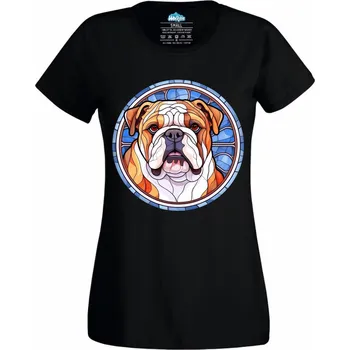 Dámské tričko Anglický buldok ve Vitráži Stained Glass (Velikost: 4XL, Barva: Černá)