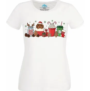 Dámské tričko Dámské tričko Vánoční Jezevčík v Hrníčku (Velikost: XL, Barva: Bílá)