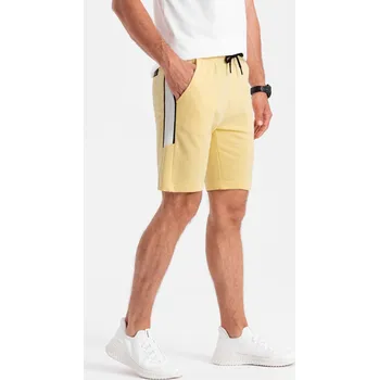 Pánské teplákové šortky s lemováním - žluté V1 W359 - XL