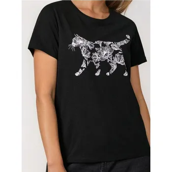 Dámské tričko Sinsay - Bavlněné oversize tričko s potiskem - černá - 505EU-99X - 505EU-99X-S