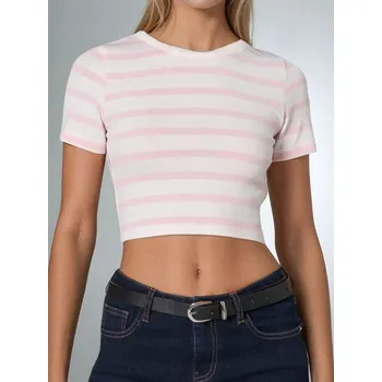 Dámské tričko Sinsay - Pruhované tričko - pastelová růžová - 755IN-03X - 755IN-03X-S