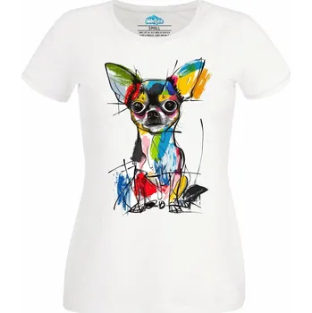 Dámské tričko Barevná skica Čivava (Velikost: 4XL, Barva: Bílá)