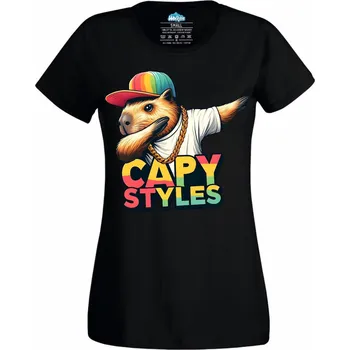 Dámské tričko Dabující Kapybara Capy Styles (Velikost: 4XL, Barva: Černá)