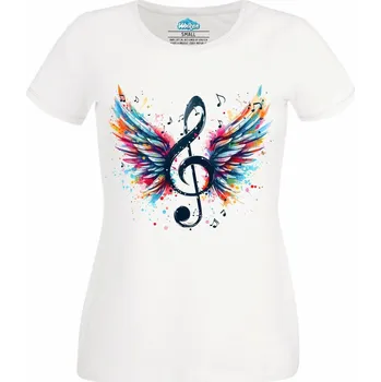 Dámské tričko Dámské tričko Houslový Klíč s křídly (Velikost: 3XL, Barva: Bílá)