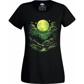 Dámské tričko Dámské tričko Zářící Zelený Měsíc Moon Green Forest (Velikost: S, Barva: Černá)