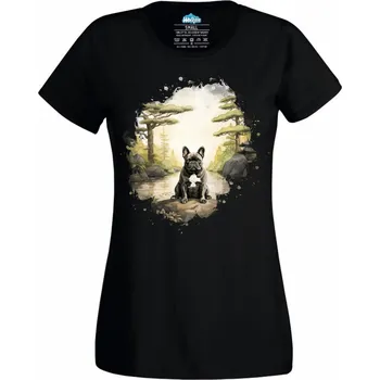 Dámské tričko Francouzský buldoček v japonské zahradě (Velikost: 4XL, Barva: Černá)