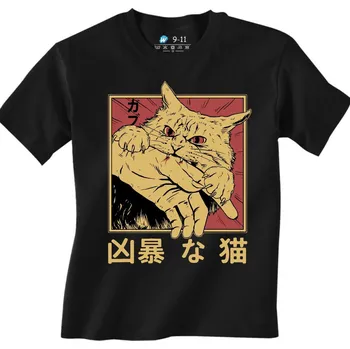 Chlapecké tričko Dětské tričko Zuřivá Kousající Kočka (Velikost: 3-4, Barva: Černá)