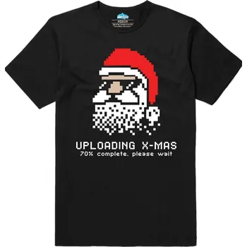 Pánské tričko Pánské tričko Pixelový Santa Načítání Vánoc Prosím čekejte (Velikost: M, Barva: Černá)