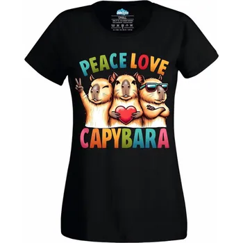 Dámské tričko Mír a Láska s Kapybarou (Velikost: 4XL, Barva: Černá)