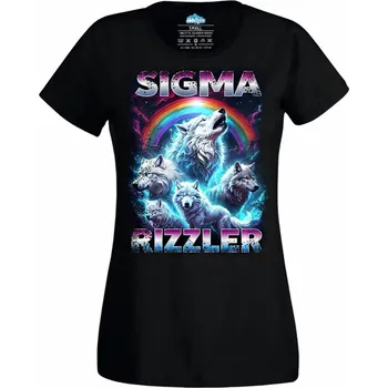 Dámské tričko Dámské tričko Vlčí Sigma Rizzler (Velikost: 3XL, Barva: Černá)