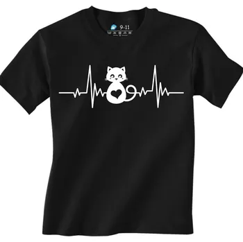 Chlapecké tričko Dětské tričko Kardiogram a Kočičí láska (Velikost: 7-8, Barva: Černá)