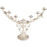 Bílý kovový svícen / menora na 7 svíček s florálním motivem a patinou – 58x16x37 cm + doprava zdarma