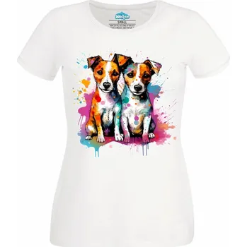 Dámské tričko Dámské tričko Barevní Bráchové Jack Russell teriér (Velikost: 4XL, Barva: Bílá)