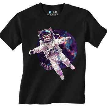 Chlapecké tričko Dětské tričko Kočičí Výprava na Měsíc (Velikost: 5-6, Barva: Černá)