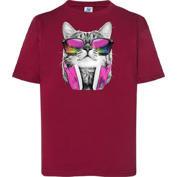 Dívčí tričko detske-levne-bavlnene-tricko-potisk-kocka-sluchatka Barva: Burgundy - vínová, Dětská bavlněná trička JHK: S