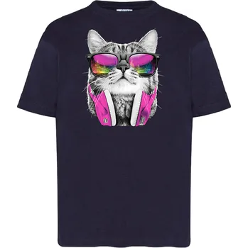 Dívčí tričko detske-levne-bavlnene-tricko-potisk-kocka-sluchatka Barva: Navy - tmavě modrá, Dětská bavlněná trička JHK: S