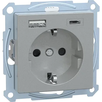 Elektrická zásuvka MEG2367-0460 Zásuvka Schuko, Sys-M, USB A+C, alu, Schneider Electric