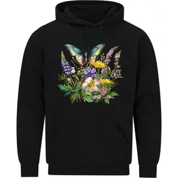 Pánská mikina Pánská mikina Motýl Otakárek v jarních květinách (Velikost: 5XL, Barva: Černá)