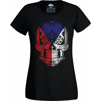 Dámské tričko Květinová Lebka Česko Czech Sugar Skull (Velikost: 4XL, Barva: Černá)