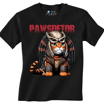 Chlapecké tričko Dětské tričko Predátor Oranžová Kočka Pawsdetor (Velikost: 7-8, Barva: Černá)