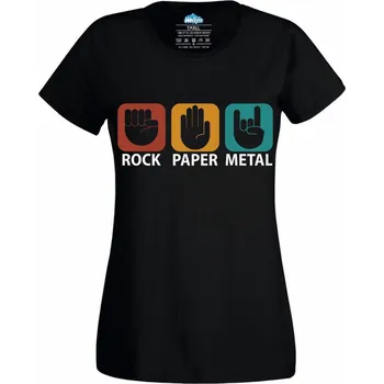 Dámské tričko Dámské tričko Kámen Papír Metal Rock Paper Metal (Velikost: 4XL, Barva: Černá)