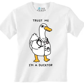 Dívčí tričko Dětské tričko Kachní doktor Trust me, I’m a ducktor (Barva: Bílá)