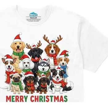 Pánské tričko Pánské tričko Vánoční Smečka Psů Merry Christmas (Velikost: L, Barva: Bílá)